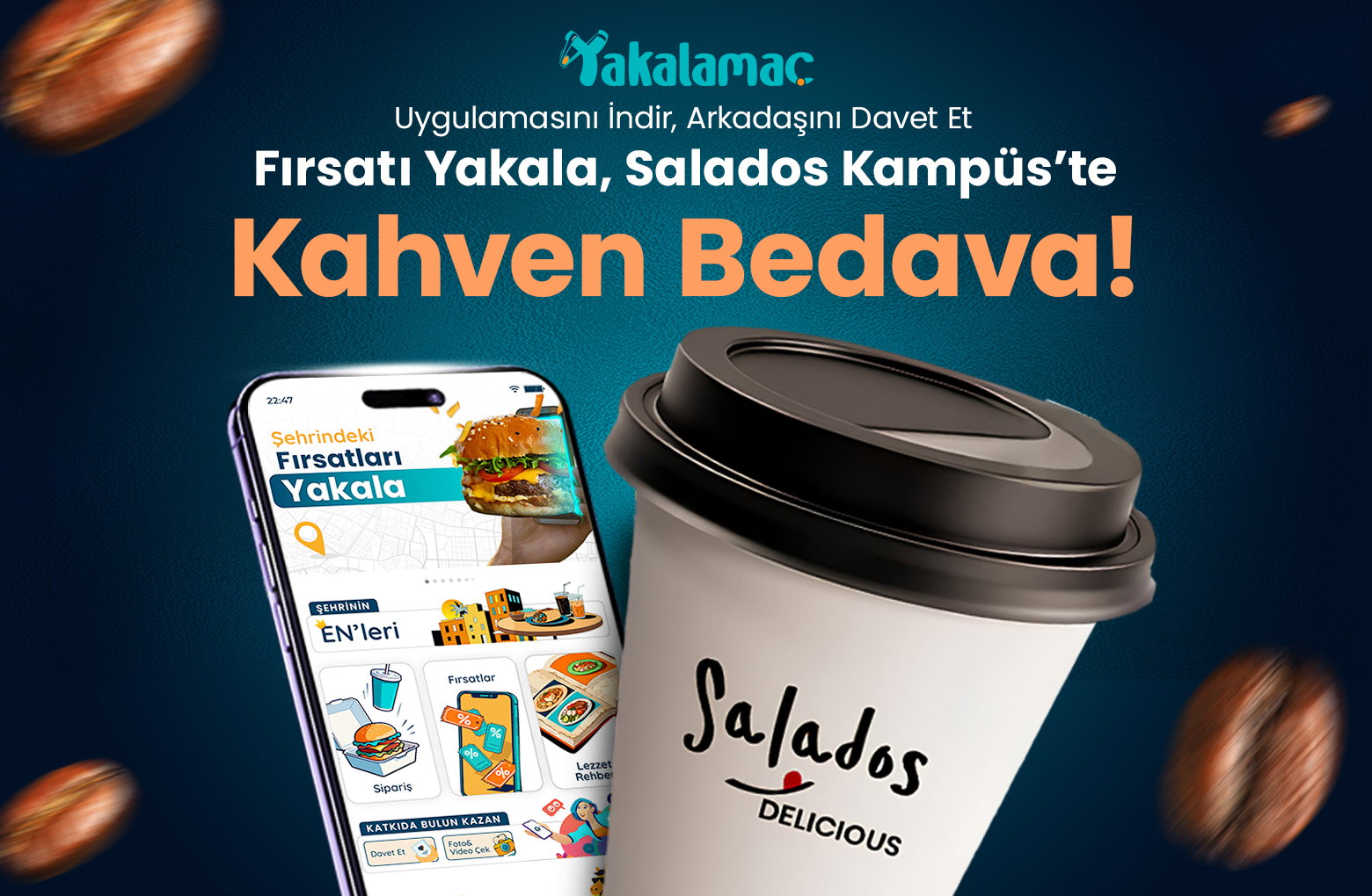 "Uygulamayı indir, fırsatı yakala! ☕ Salados şubelerinde geçerli, kahve sadece 1 TL!"