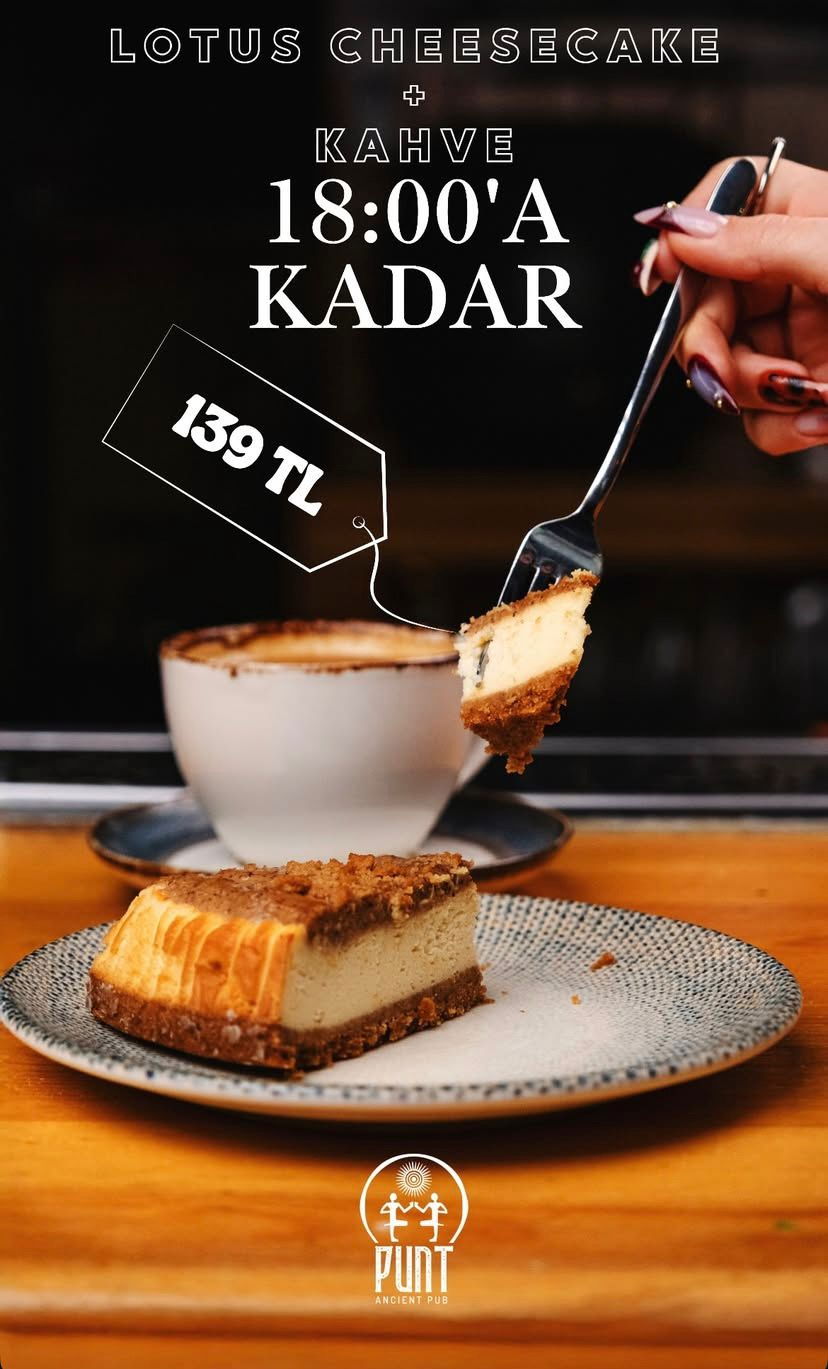 18.00'a kadar Lotus Cheesecake + Kahve 132tl