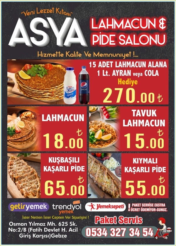 Asya Lahmacun Pide Dunyasi .Gebze Lahmacun.Acil Lahmacun.Cantikci Öykü