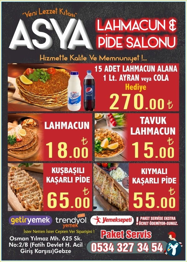 Asya Lahmacun Pide Dunyasi .Gebze Lahmacun.Acil Lahmacun.Cantikci Öykü
