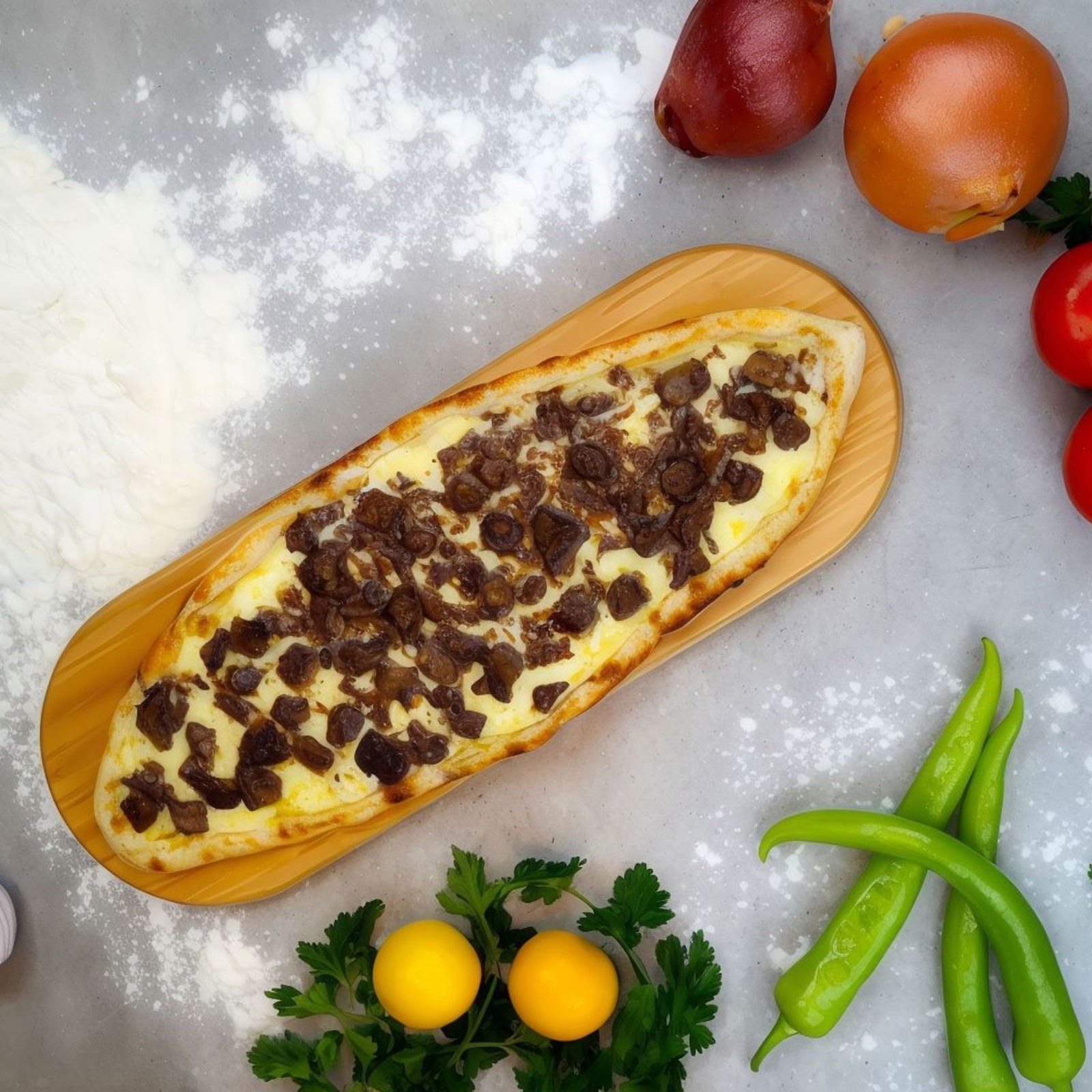 Kavurmalı Kaşarlı Pide (Açık)