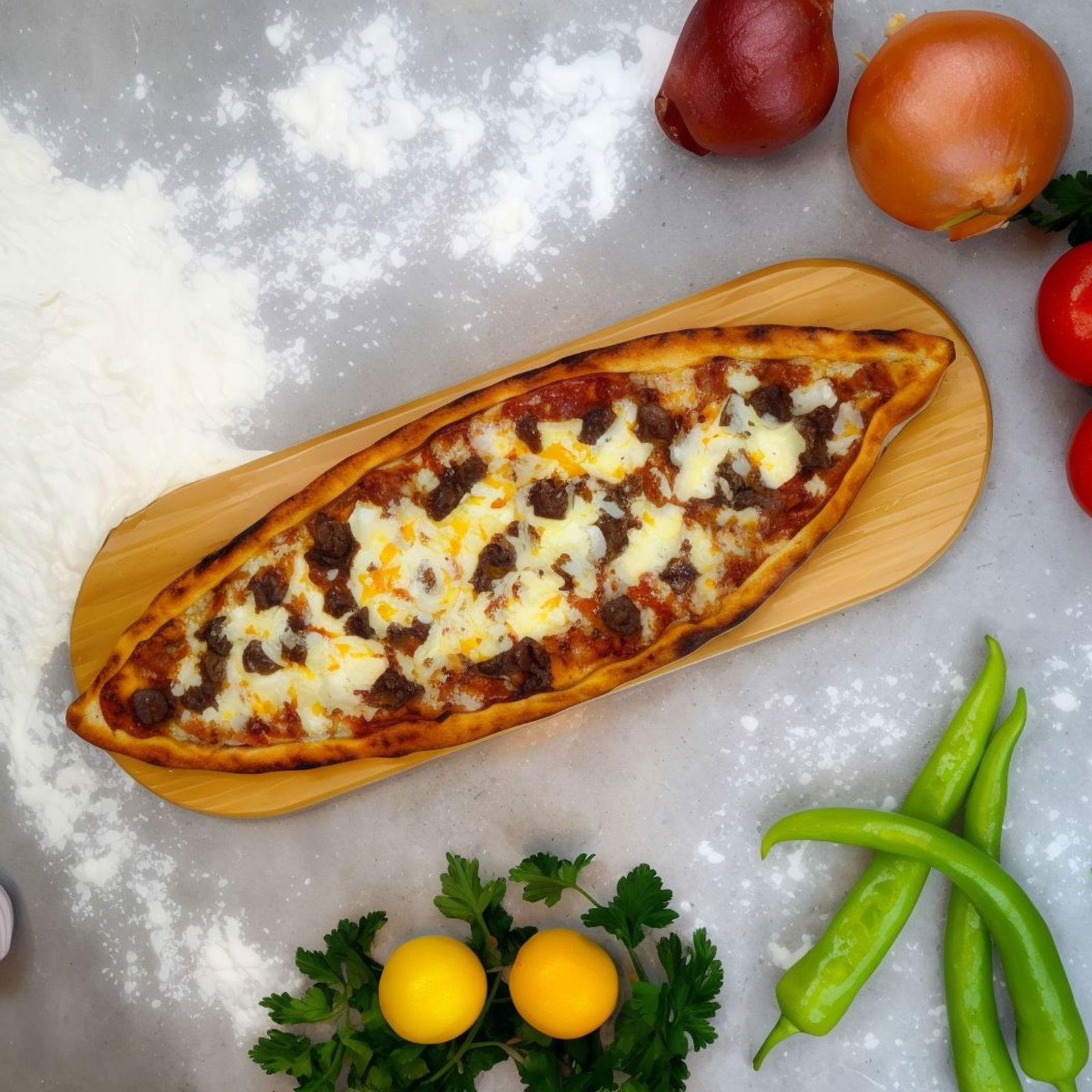 Kuşbaşılı Kavurmalı Kaşarlı Pide (Açık)