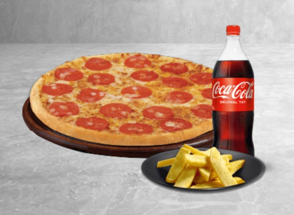 Büyük Boy Pizza + Patates + Litrelik içecek