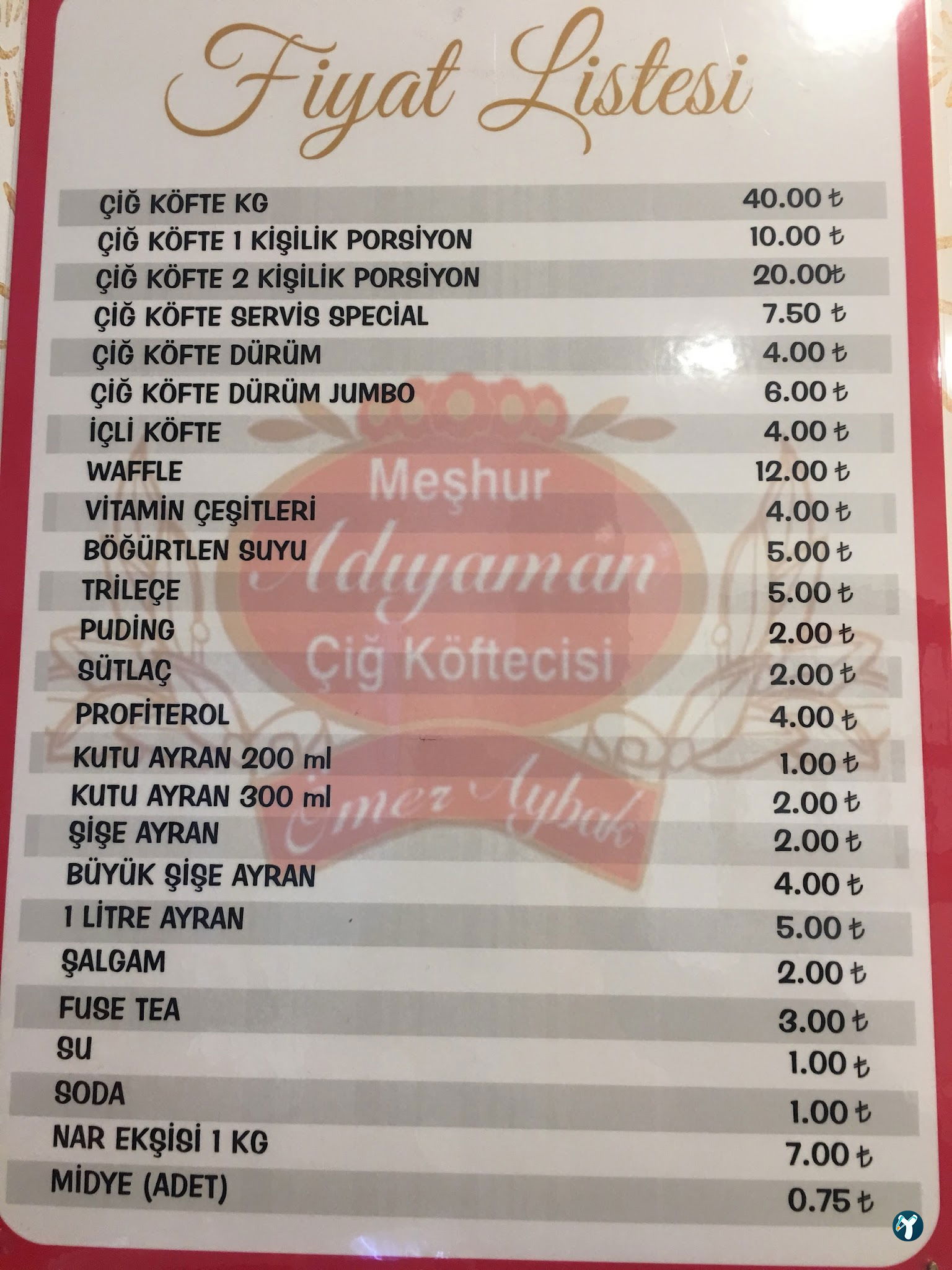 Meşhur Adıyaman Çiğköfte Ömer Aybak Çankaya Atakule