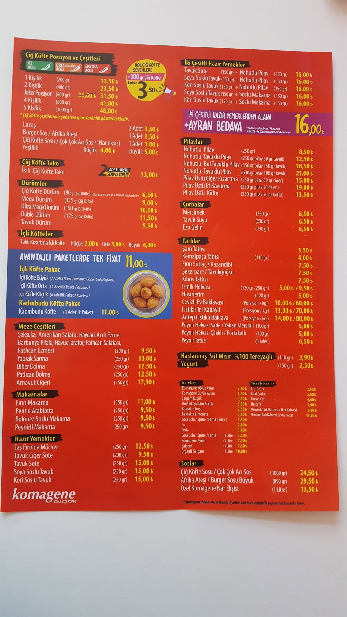 Pursaklar Saray Komagene Etsiz Çiğ Köfte