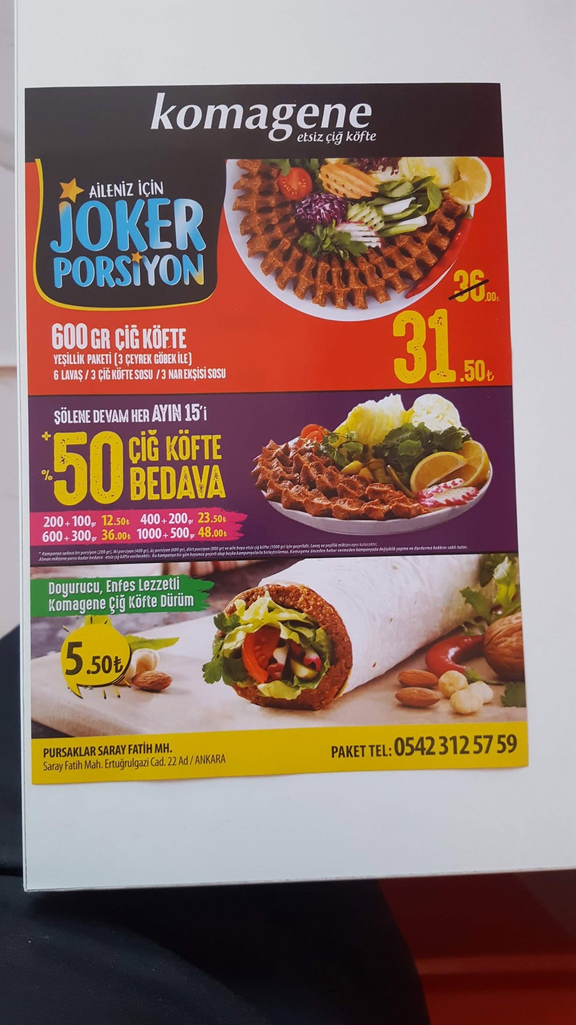 Pursaklar Saray Komagene Etsiz Çiğ Köfte