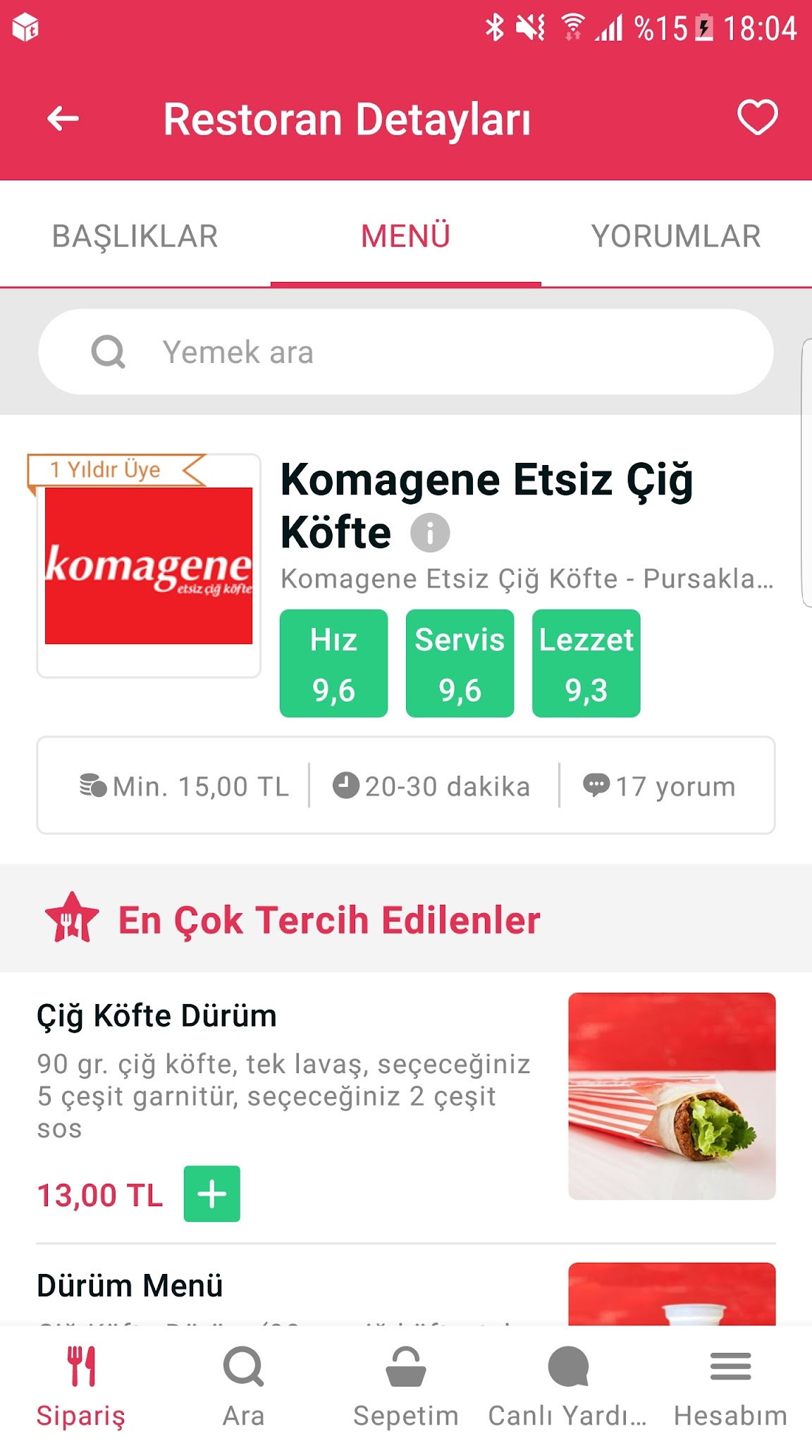 Pursaklar Saray Komagene Etsiz Çiğ Köfte