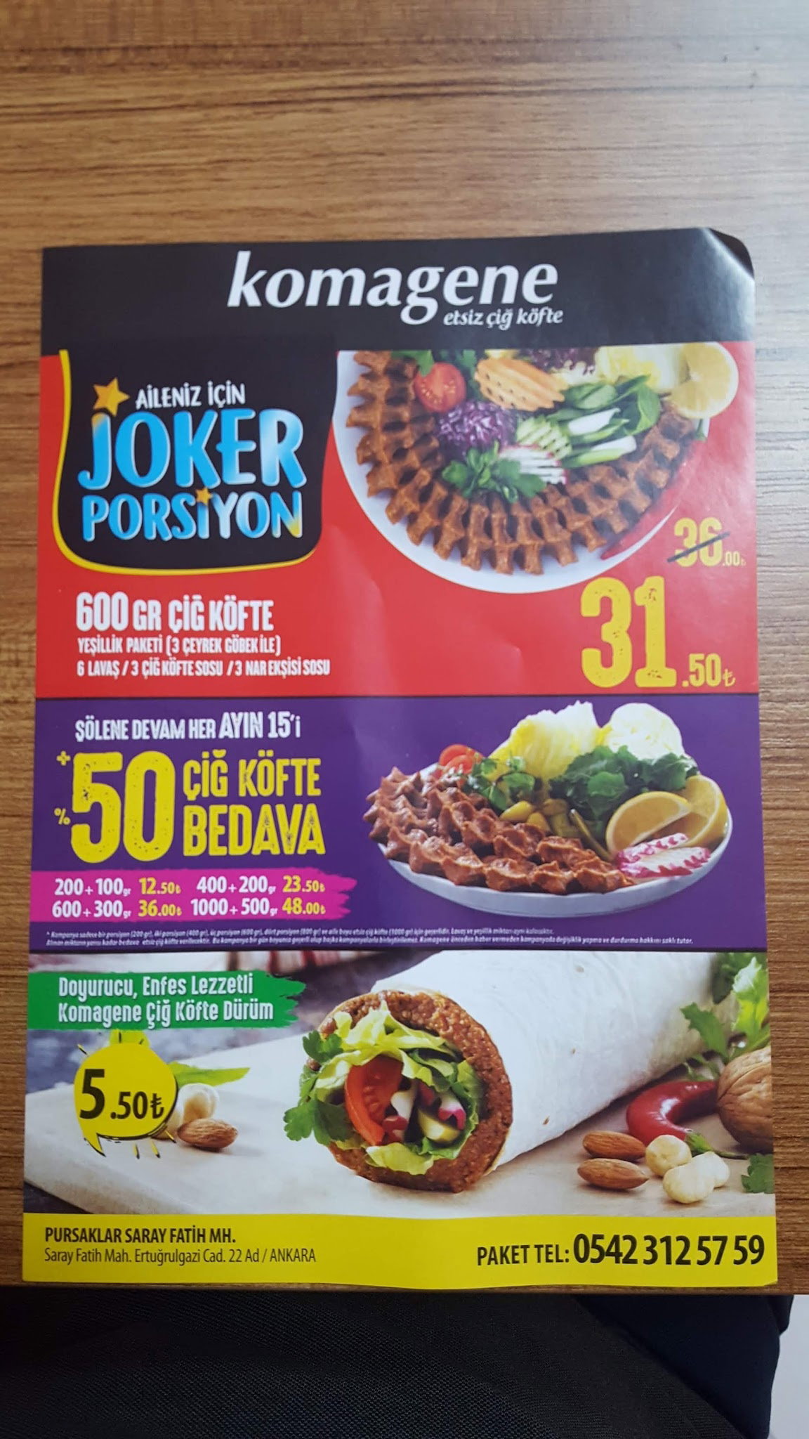 Pursaklar Saray Komagene Etsiz Çiğ Köfte