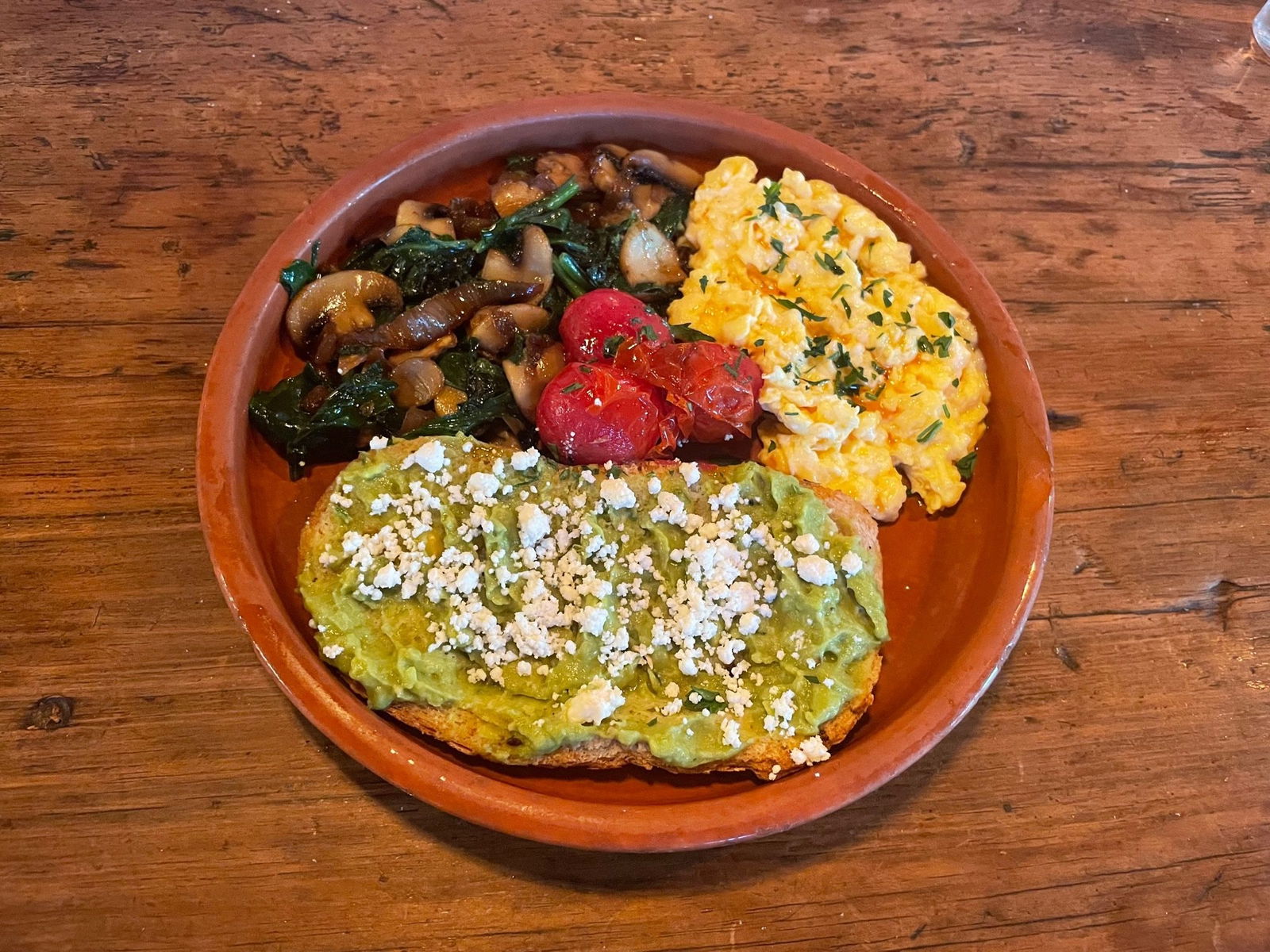 Ekmek Üstü Mantarlı Ispanak & Avokado & Çırpılmış Yumurta Tabağı