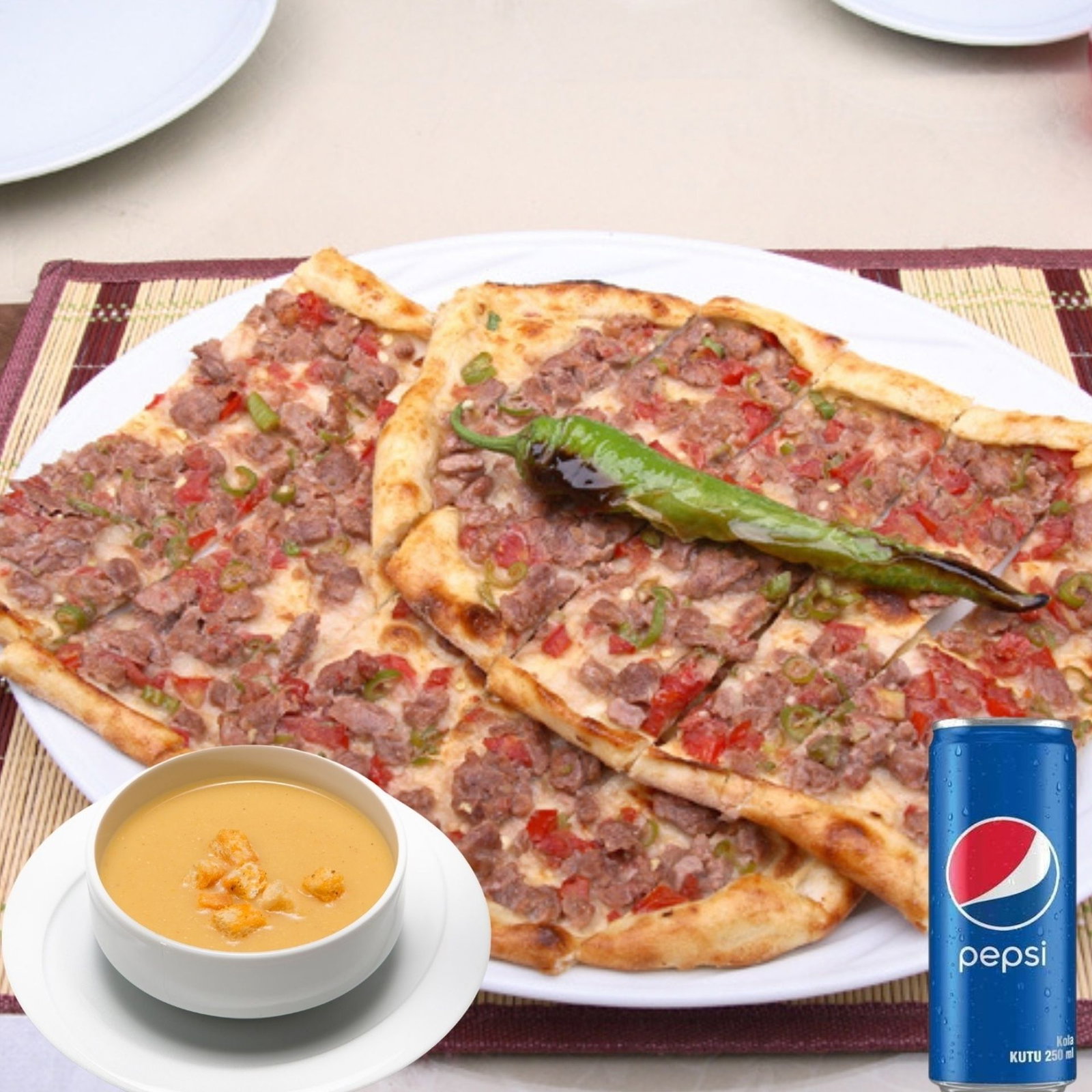 Günün Çorbası + Kuşbaşılı Pide + İçecek Menü