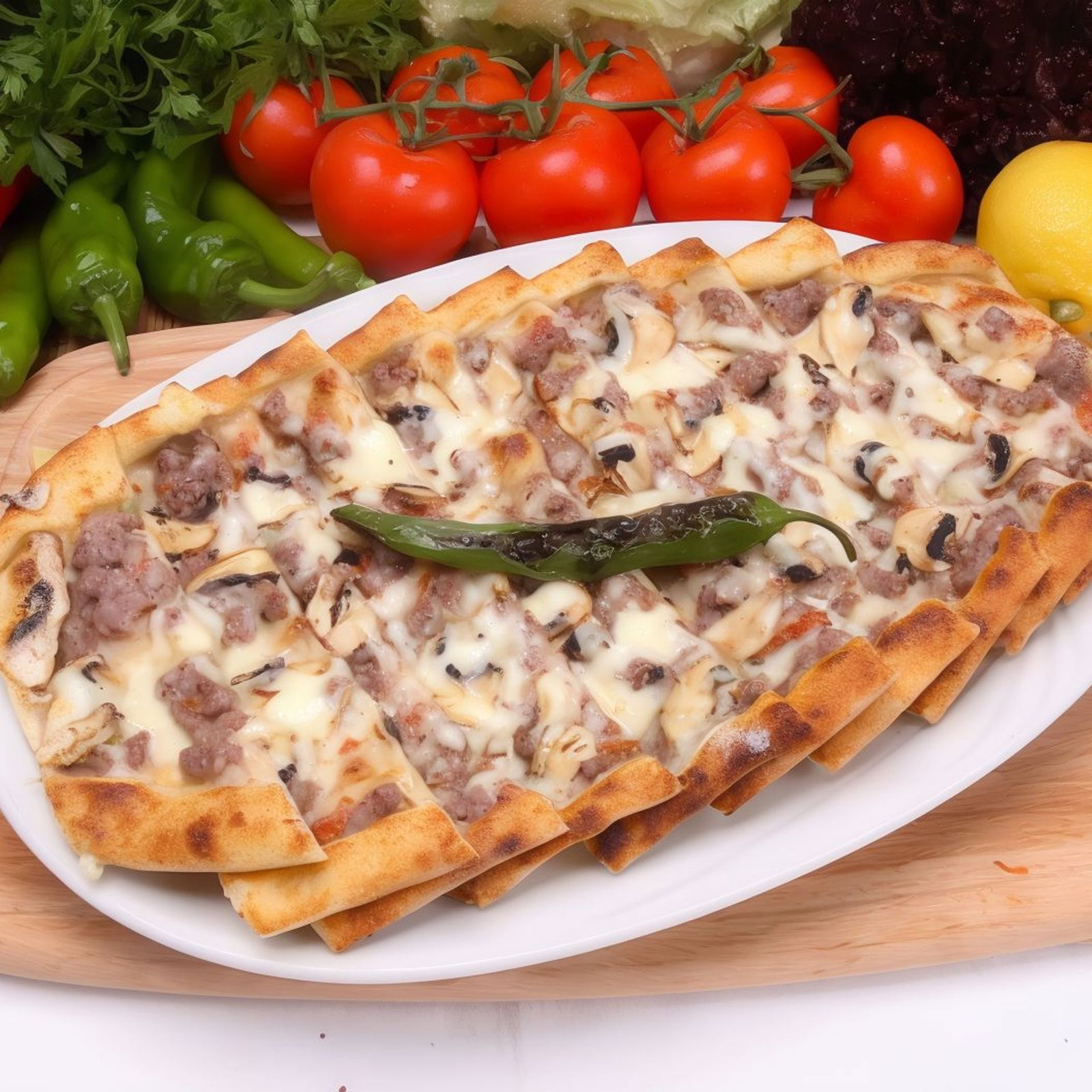 Kuşbaşılı Mantarlı Kaşarlı Pide (Açık)