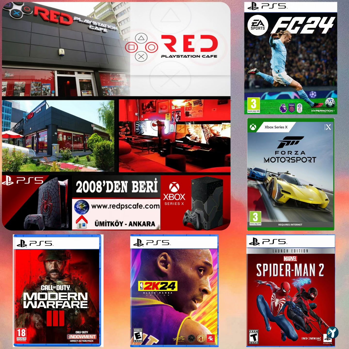 Red Playstation Cafe Ps5 Pro & Xbox
