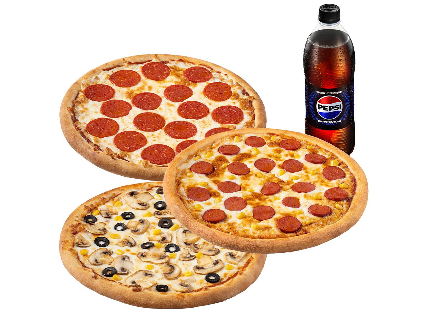 3 Adet Orta Boy Pizza + Litrelik İçecek